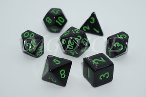 Acrylic Opaque dice set : Green ink on black