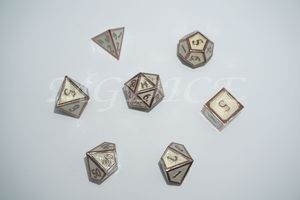 Metal 3D style dice set : Gold glitter with champagne gold rim