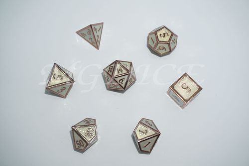 Metal 3D style dice set : Gold glitter with champagne gold rim