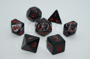 Acrylic Opaque dice set : Red ink on Black