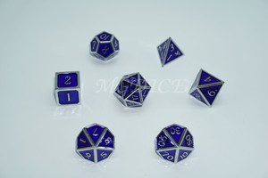 Metal 3D style dice set : Blue with silver rim
