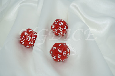 Acrylic Titan Dice/ D30 : White ink on Red