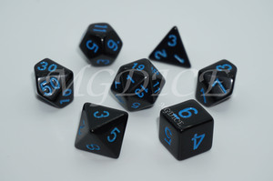 Acrylic Opaque dice set : Blue ink on Black