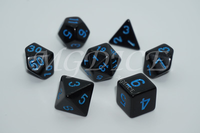 Acrylic Opaque dice set : Blue ink on Black