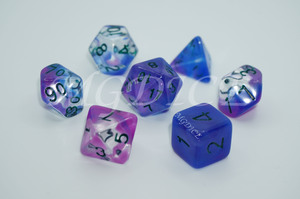 Acrylic three-color transparent dice set ：Transparent, blue and purple