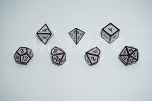 Metal 3D style dice set : Purple glitter with black rim