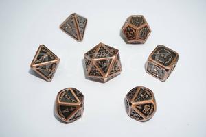 Metal 3D style sword pattern dice set : Black with copper rim