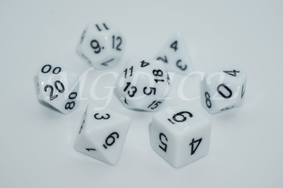 Acrylic Opaque dice set : Black ink on White