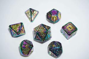 Metal 3D style sword pattern dice set : Rainbow