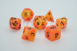 Acrylic double color glow in the dark dice set：Yellow mixed orange