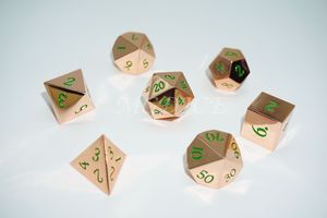 Metal Normal style dice set : Green ink on Champagne gold