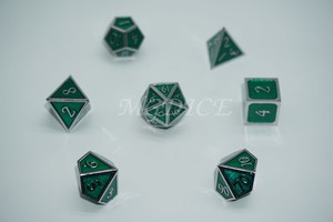 Metal 3D style dice set : Green with silver rim