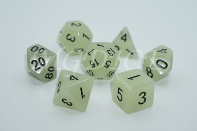 Acrylic glow in the dark dice set：Jade