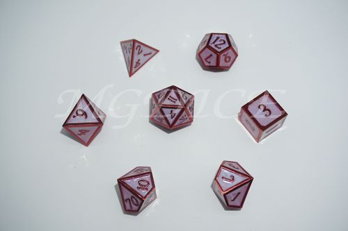 Metal 3D style dice set : Purple glitter with red rim