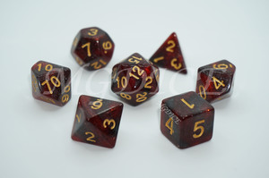 Acrylic double color galaxy dice set ：Red mixed black