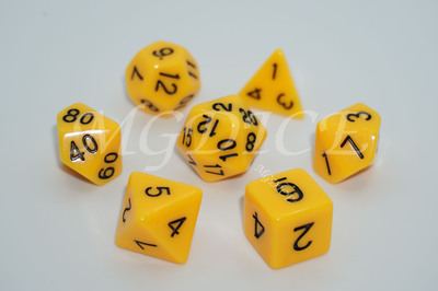 Acrylic Opaque dice set : Black ink on Yellow