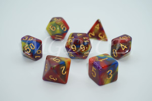 Acrylic four-color blend dice set ：Red,purple,yellow and blue