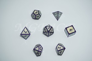 Metal 3D style dice set : Gold glitter with blue rim