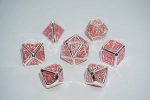 Metal 3D style sword pattern dice set : Pink with silver rim