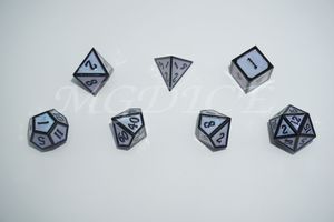 Metal 3D style dice set : Blue glitter with black rim