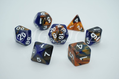 Acrylic three-color blend dice set ：Gold，blue and black