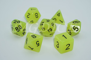 Acrylic glow in the dark dice set：Lemon yellow