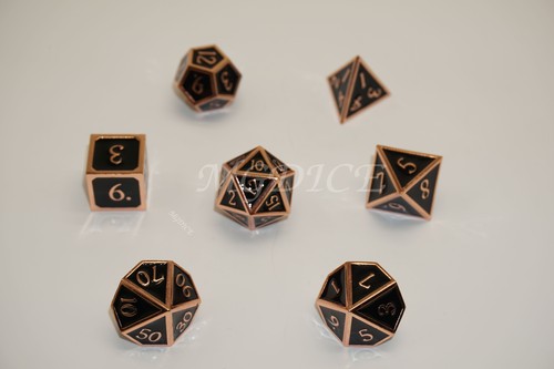 Metal 3D style dice set : Black with copper rim