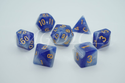 Acrylic double color galaxy dice set ：Blue mixed white