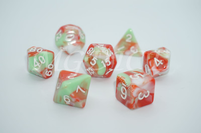 Acrylic three-color blend dice set ：Green,white and red