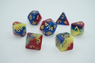 Acrylic three-color blend dice set ：Red，yellow and blue