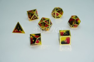 Metal 3D style three color dice set : Red,black and yellow with gold rim