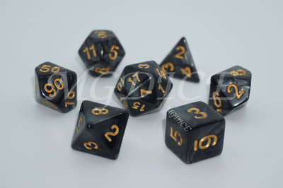 Acrylic pearl pattern dice set ：Gold ink on Black