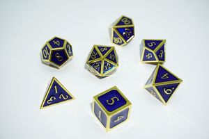 Metal 3D style dice set : Blue with gold rim