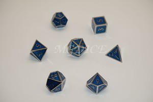 Metal 3D style dice set : Plain blue with silver rim