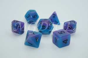 Acrylic double color glow in the dark dice set：Blue mixed purple