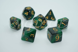 Acrylic double color galaxy dice set ：Green mixed black
