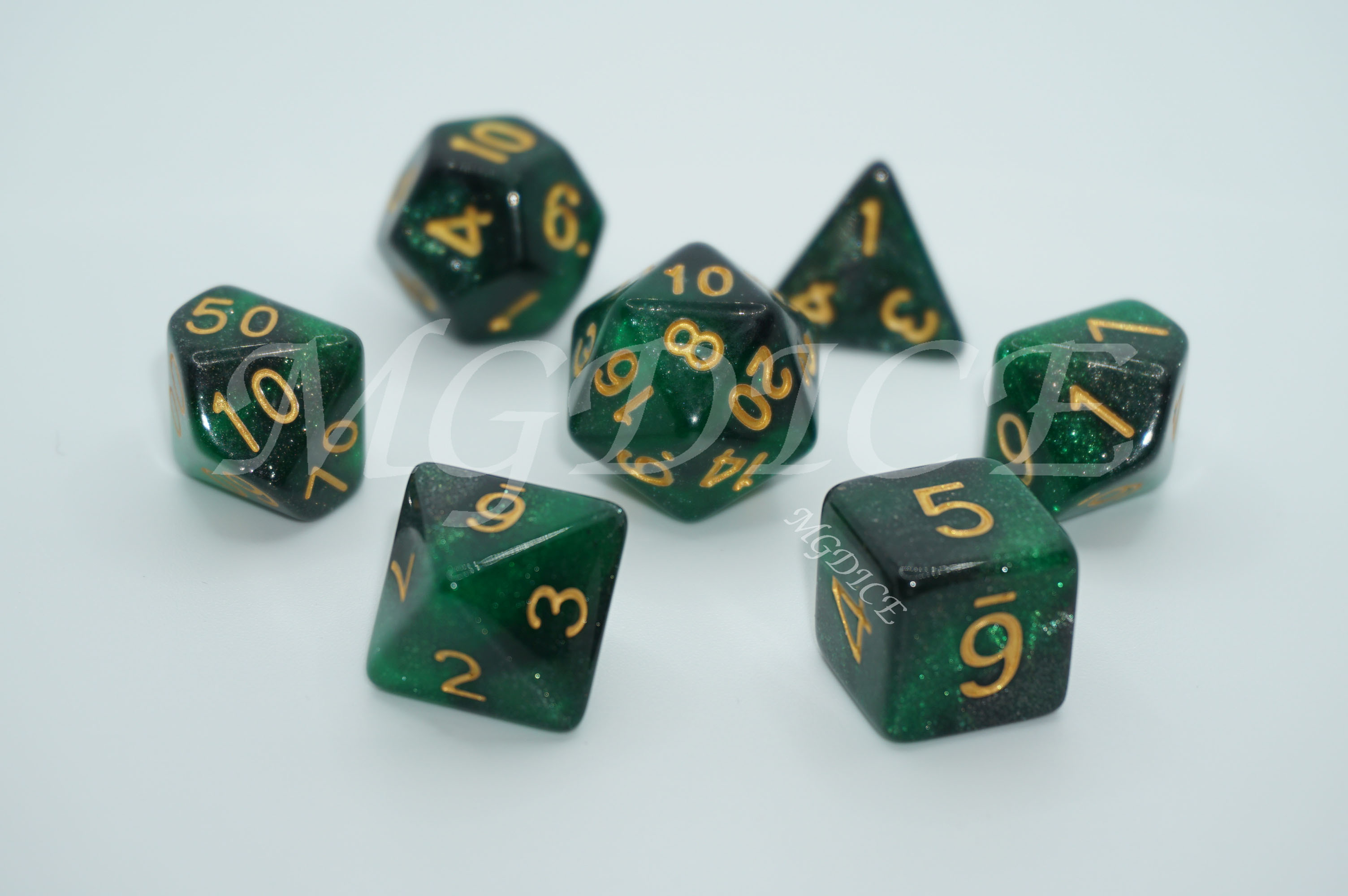 Acrylic double color galaxy dice set ：Green mixed black - MGDICE